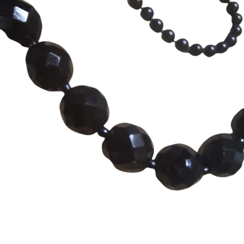 Art Deco Jet Black Glass Bead Graduated Necklace Vintage Pair Gothic Classic LUX